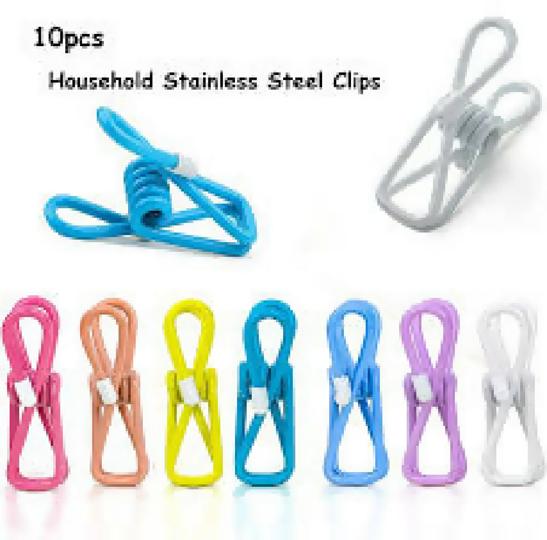 Pack of 10 Multicolor Stainless Steel Clothes Drying Clips