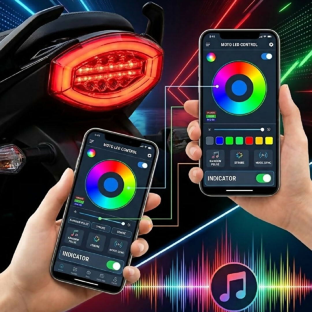 Smart RGB LED Backlight Integrated Indicator for 125cc Bikes Bluetooth App Control Multi-Color Tail Light Music Sync Mode Integrated Turn Signal Support
