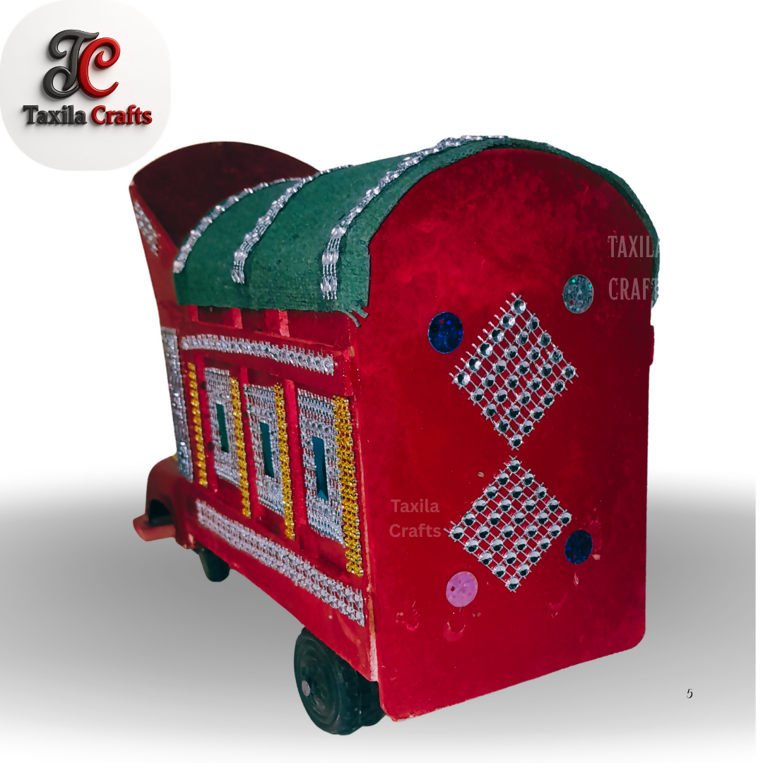 Handmade Red Mini Truck Art Decorative Showpiece Wooden Hardboard Model 11 Inch