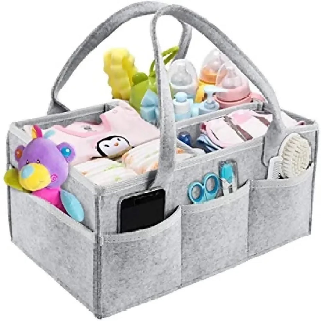 Foldable Baby Diaper Caddy Organizer - Portable Storage Basket - Essential Bag for Nursery - Changing Table and Car - Waterproof Liner Is Great for Storing Diapers - Bottles