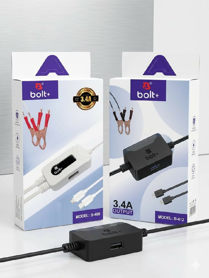 BOLT 3A Multi Output Charging Adapter With Alligator Clips Micro USB And Type C Cable
