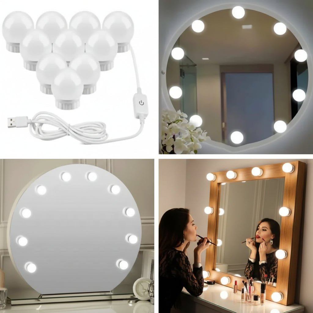 Vanity Mirror 10Pc Fill Light Bulb - Changeable Luminance 3 Colors LED USB String Dimmable