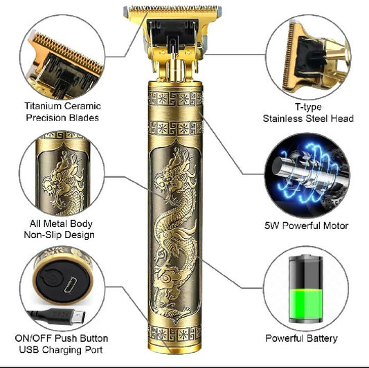 T9 Professional Cordless Hair Beard Trimmer Rechargeable Zero Gap Hair Clipper with Stainless Steel T Blade