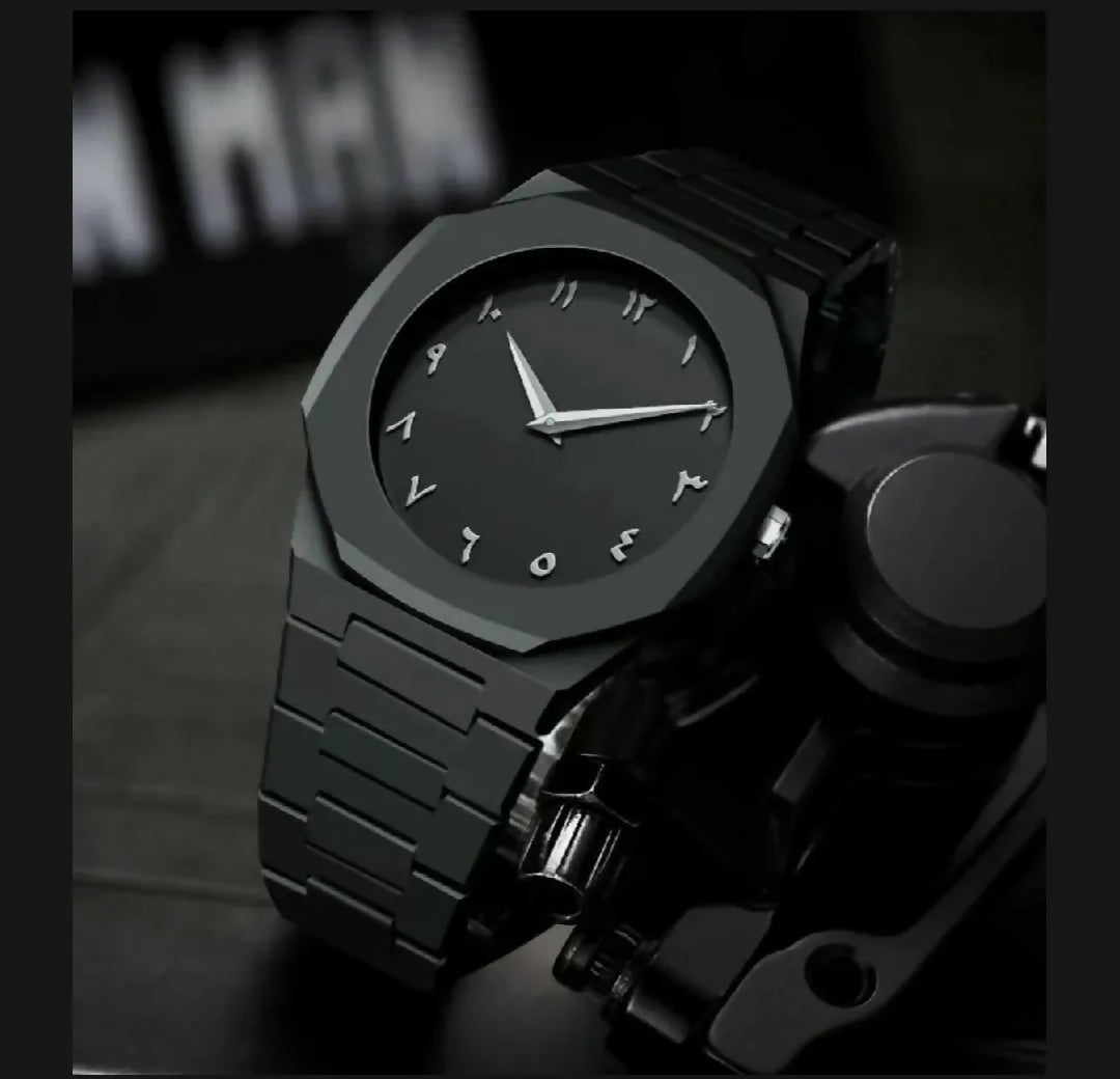 Black Arabic Aura Watch Stylish with Butterfly Lock With box