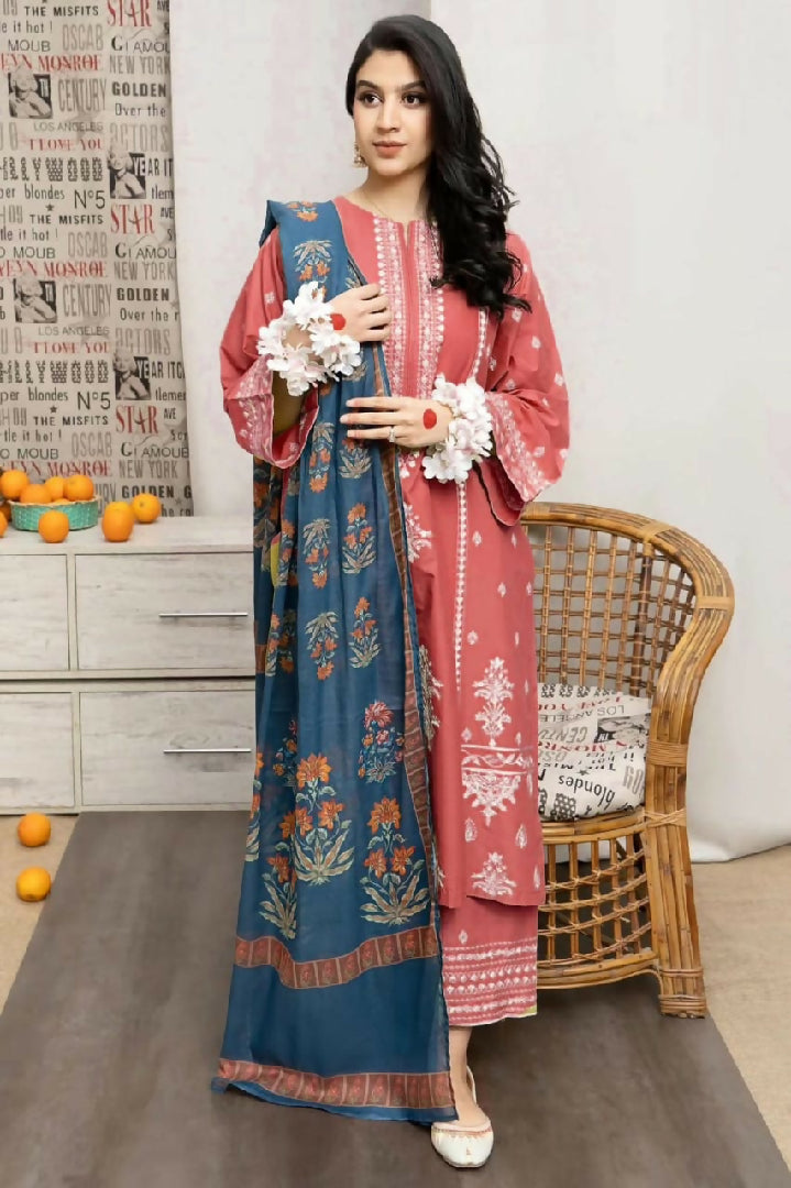 3 Piece Unstiched Full Embroidery Suit With Printed Shawl