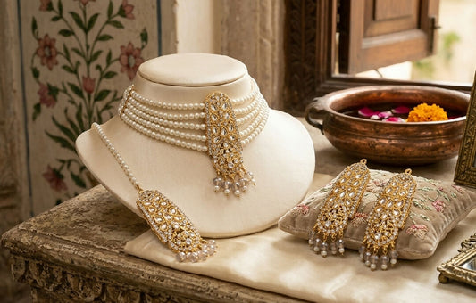 Luxury Pearl Choker Jewelry Set with Matching Earrings Pendant