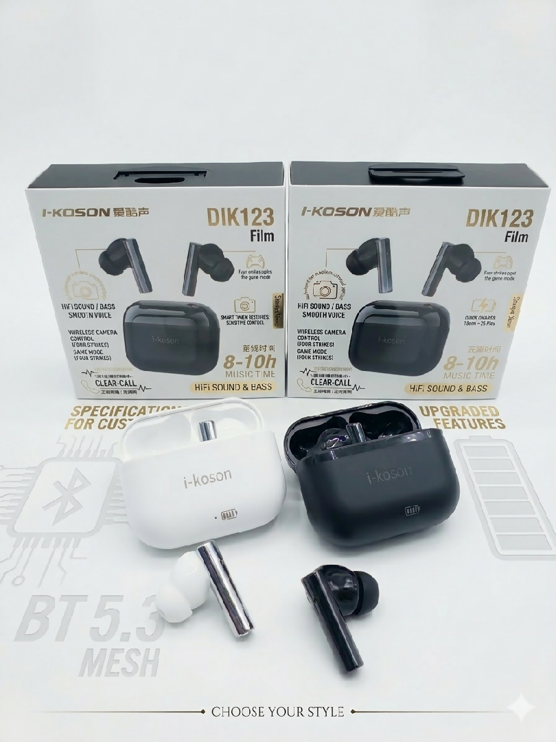 i koson DIK 123 Film True Wireless Earbuds ENC Hi Res Audio 18H Playtime Gaming Mode Clear Call