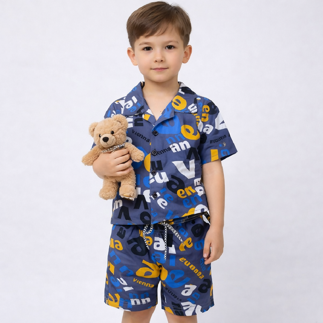 Kids Printed Linen Short Pajama Set