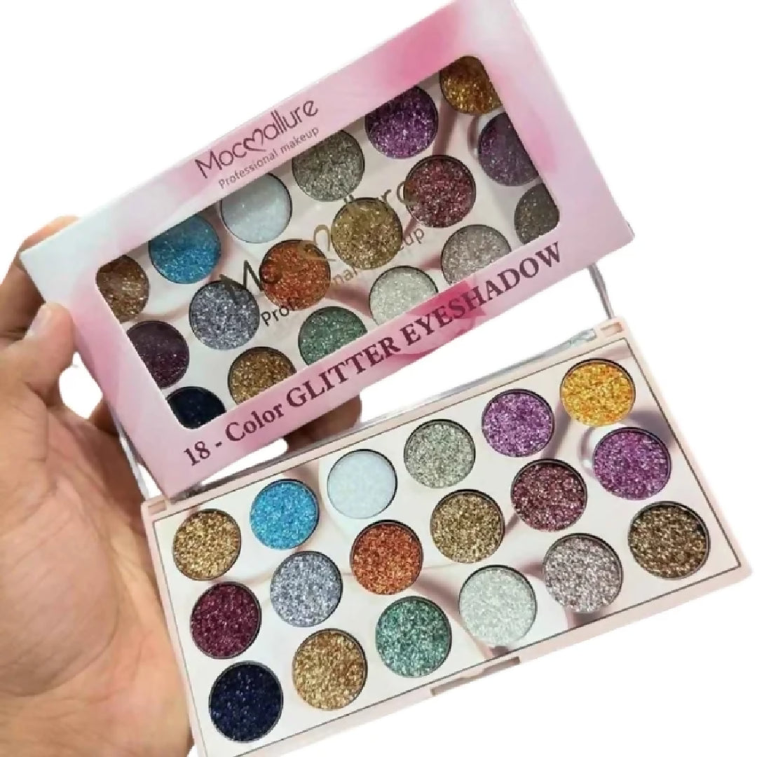 Mocallure 18 Color Glitter Kit High-Pigment Sparkle Palette for Eyes Lips and Face Makeup