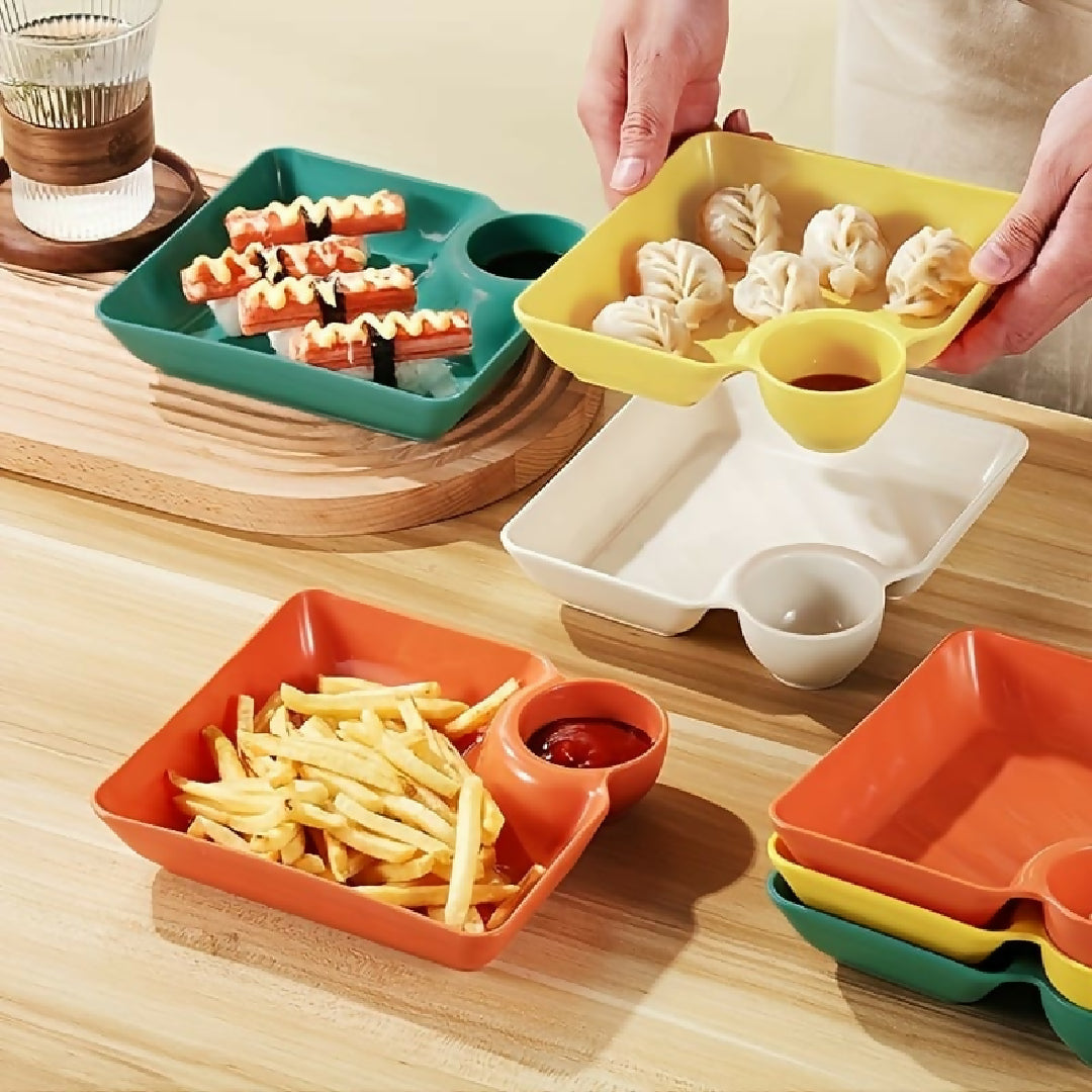 4-Piece-Colorful-Serving-Platter-Set-BPA-Free-Snack-Sushi-Appetizer-Dessert-Plates-with-Built-in-Dipping-Bowls-for-Parties-Everyday-Use