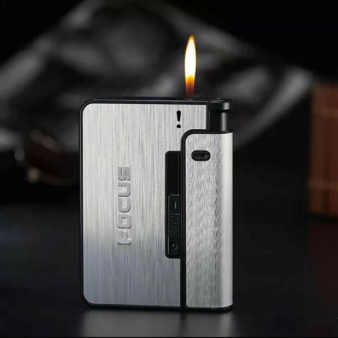 Focus Automatic Lighter Automatic Cigarettes Holder 10 Pcs Cigarette Case Portable Automatic Cigarette Holder Without Lighter Metal Cigarette Boxes Lighter Gadget For Men Multifunction Cigarette Holder