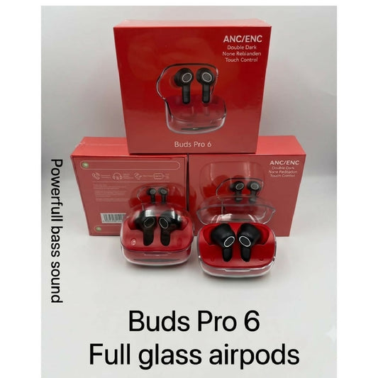 Buds Pro 6 Full Glass Wireless Airpods ENC Powerful Bass Sound