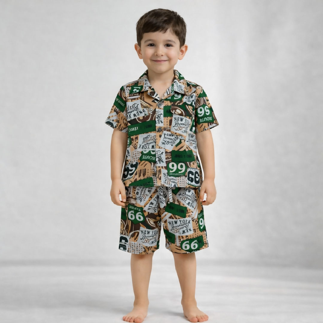 Kids Printed Linen Short Pajama Set
