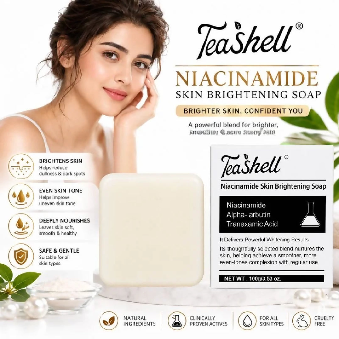 TeaShell Niacinamide Skin Brightening Soap Face Body Brightening Bar with Niacinamide Alpha Arbutin Tranexamic Acid Deep Cleansing Formula For Men Women 100g
