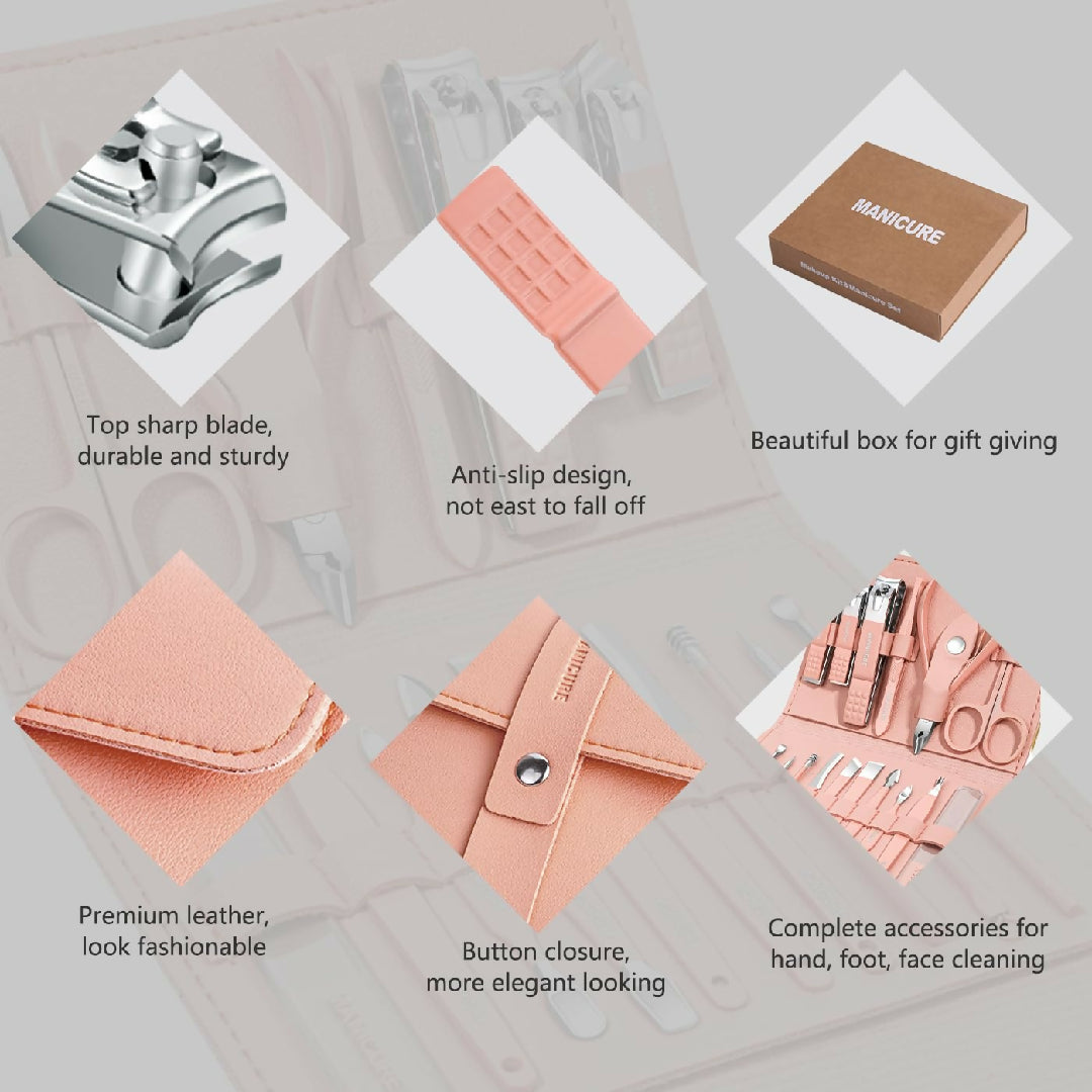 16 in 1 Nail Cutter Set Stainless Steel Nail Clippers Set With Folding Bag Manicure Cutter Kits Scissors Beauty Tool
