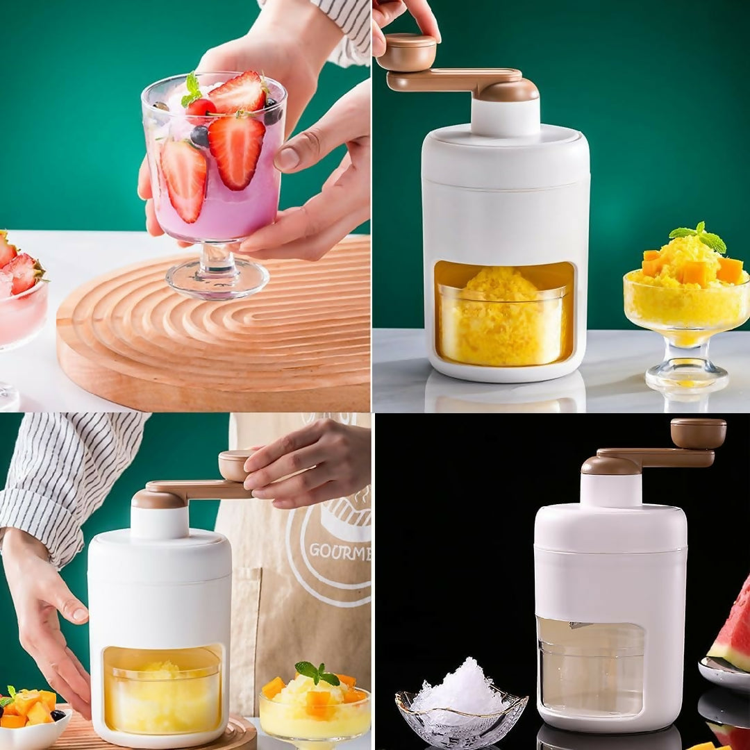Portable Manual Ice Shaver Machine and Snow Cone Maker - Hand-Crank Slushie Maker with Stainless Steel Blades for Home Kitchen and Camping