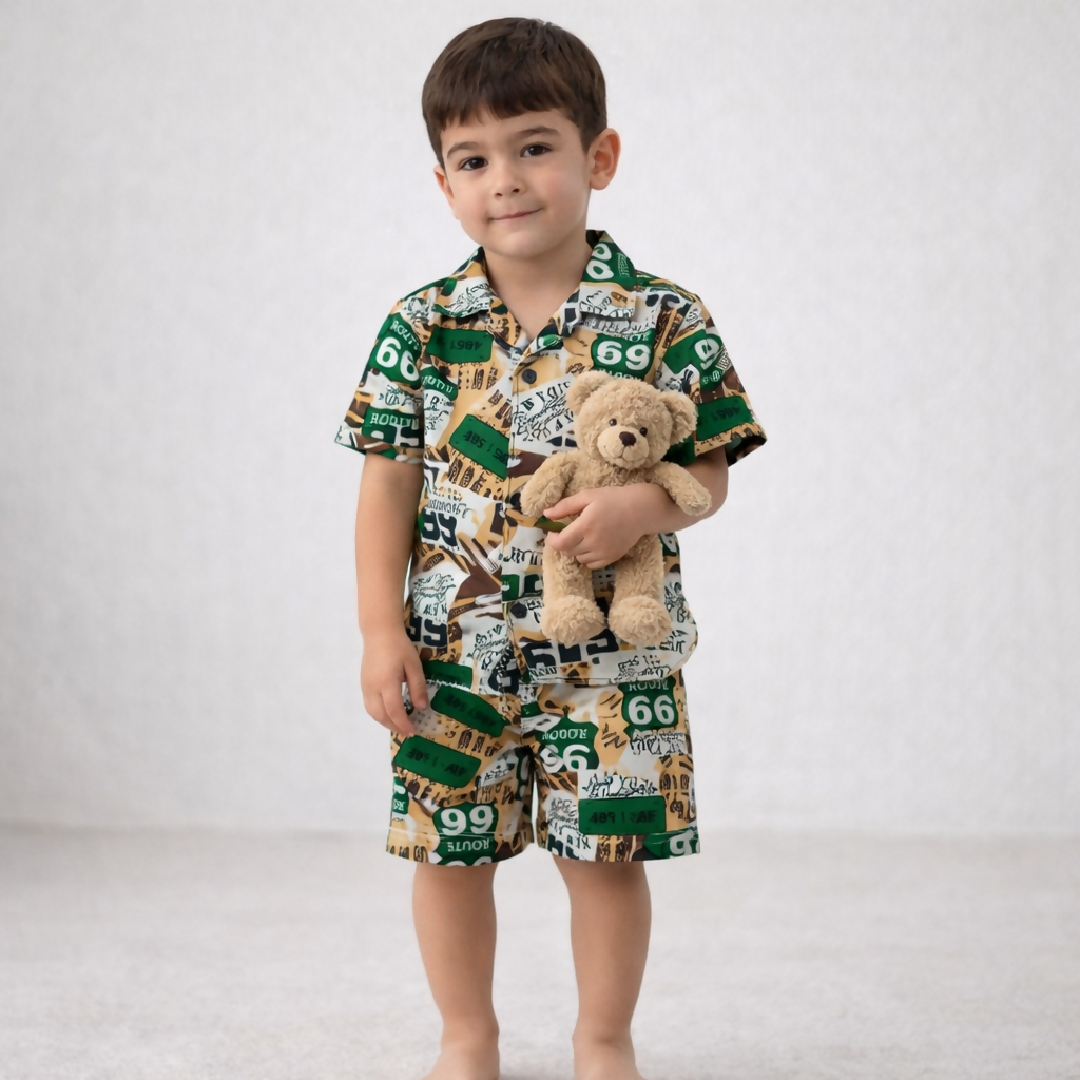 Kids Printed Linen Short Pajama Set