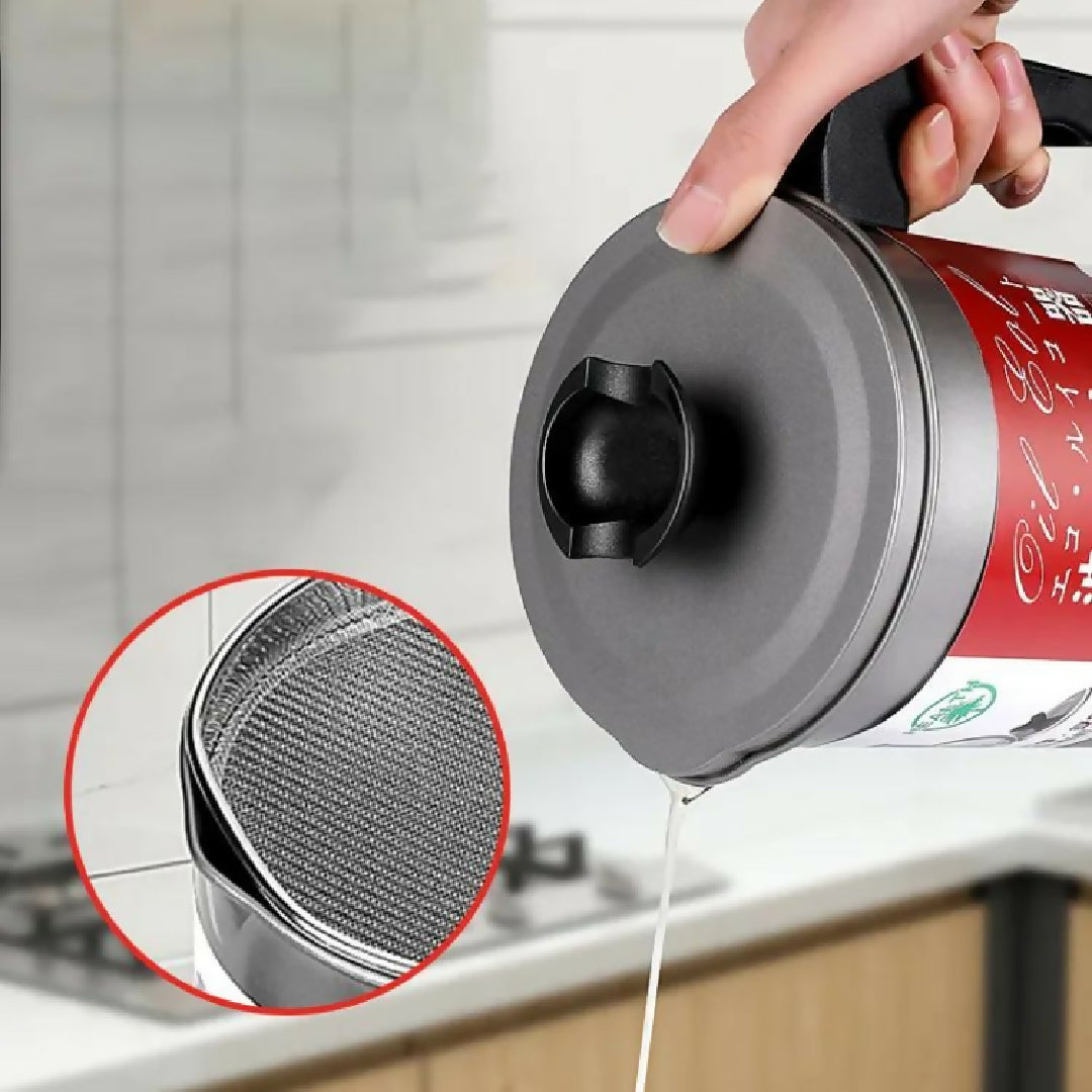 Easy Kitchen Oil Filter Pot Oil Strainer Pot Stainless Steel Grease Strainer Oil Storage Pot Oil Container Stainless Steel Oiler Tank Container Grease Keeper With Filter Dust Lid Non Slip Handle For Frying Oil And Cooking Grease