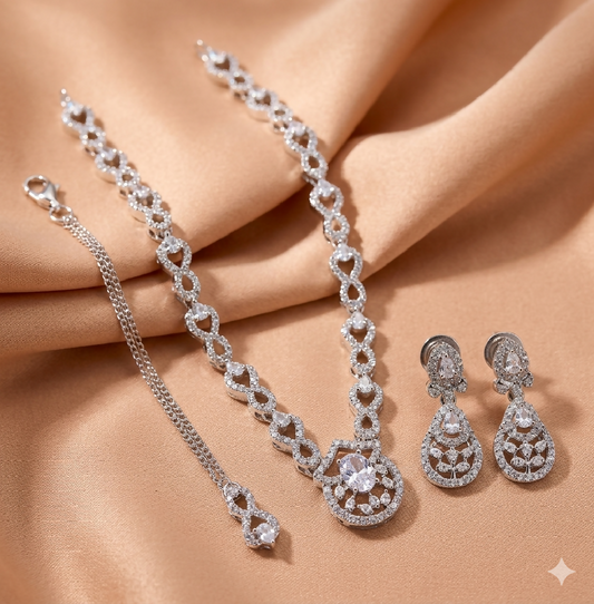Infinity Link and Teardrop Silver-Toned Jewelry Set