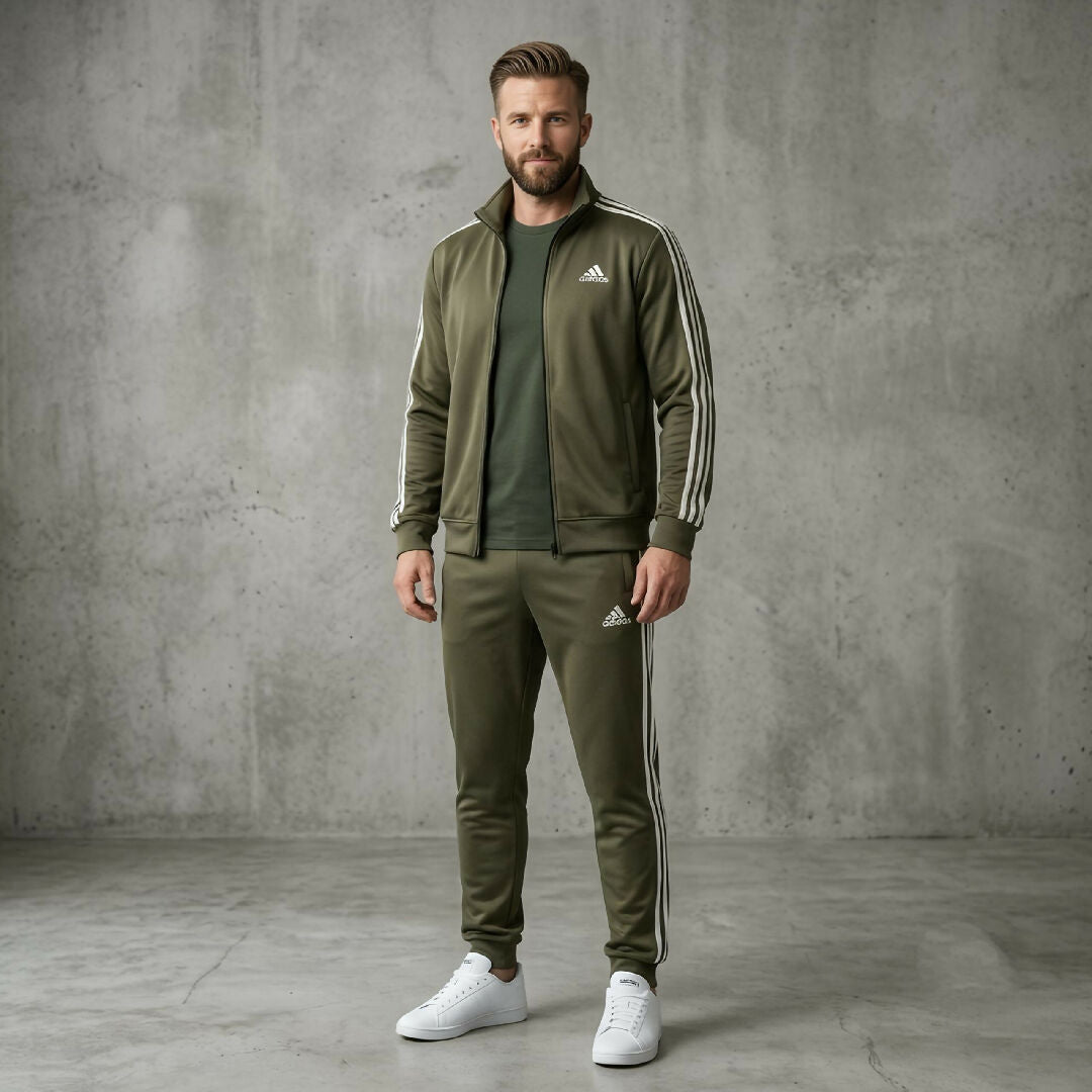 Luxury Mens 3 Stripe Scuba Tracksuit Set Ultra Soft Wrinkle Free Upper and Trouser
