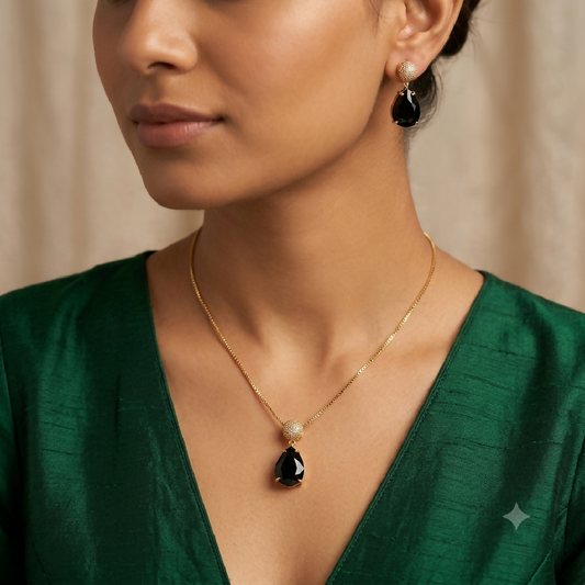 Zircon Tear Drop Set in Black Crystal