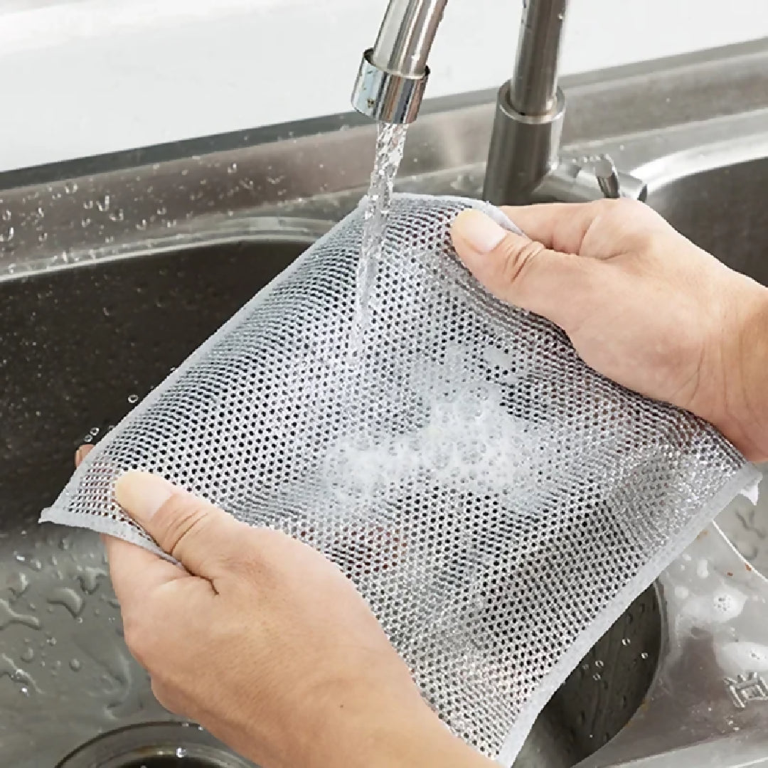 Combo Deal Disposable Food Cover Plastic Wrap 100 Pcs and 2 Pcs Dishwashing Rug - Reusable Elastic Food Storage Covers and Metal Wire Dish Washing Rugs For Kitchen