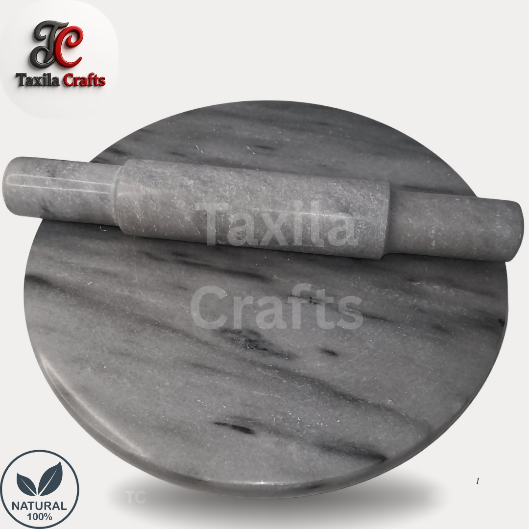 Marble Rolling Pin with Marble Chakla – Premium Natural Stone Roti Rolling Set (Regular Size)
