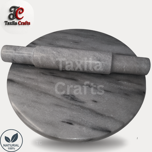 Marble Rolling Pin with Marble Chakla – Premium Natural Stone Roti Rolling Set (Regular Size)