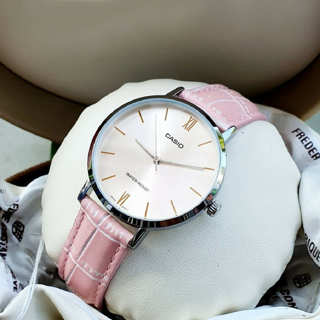 Casio Women Elegant Watch Rose Golden Dial with Stylish Pink Leather Strap Water Resistant Classic Ladies Wrist Watch for Girls Daily Wear Party Office Fashion Trendy Design