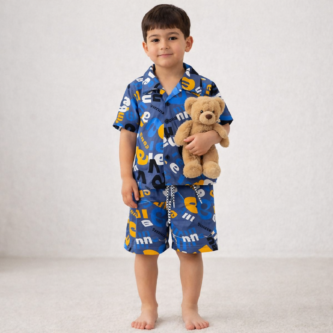Kids Printed Linen Short Pajama Set