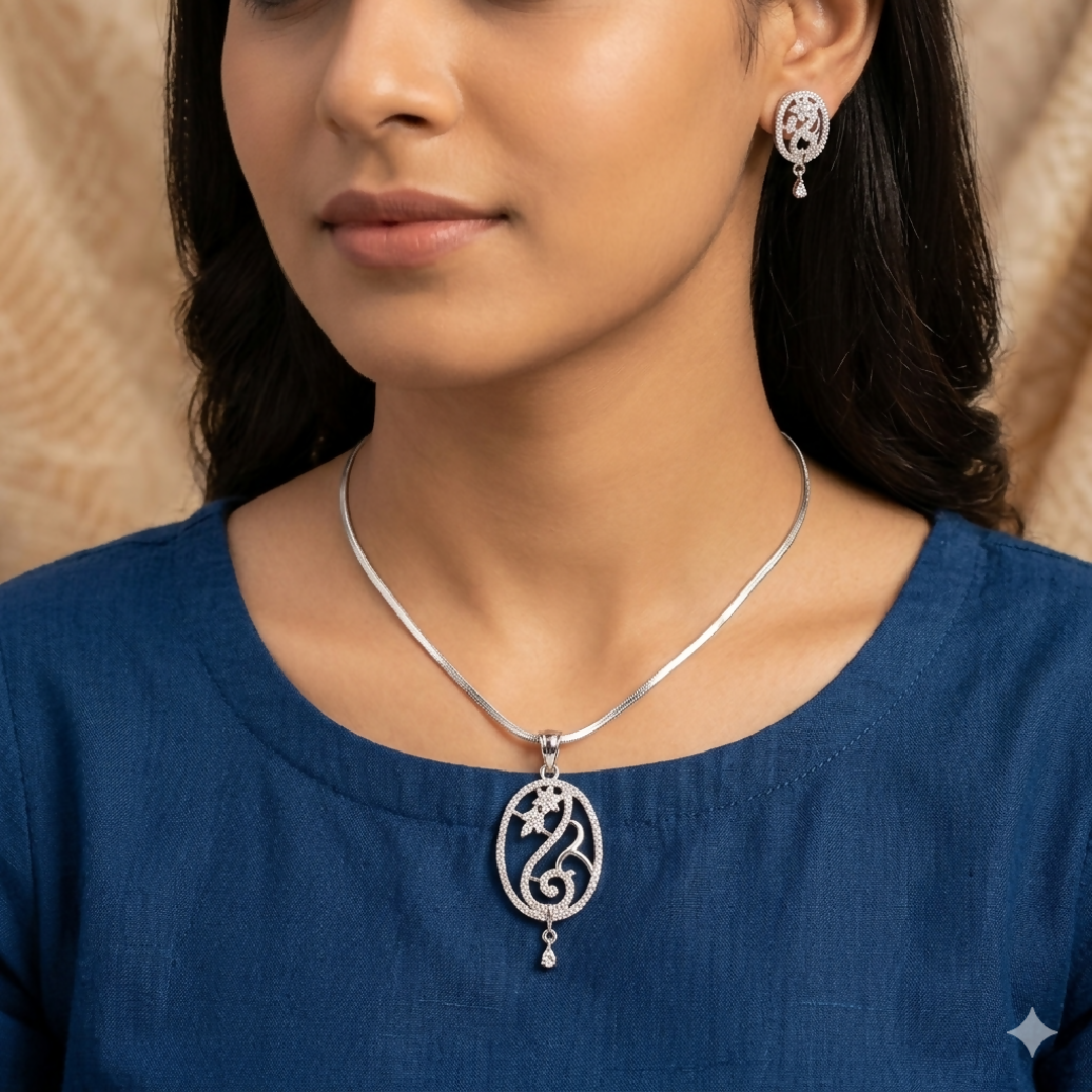 Oval-Style Zircon Pendant and Earrings Set
