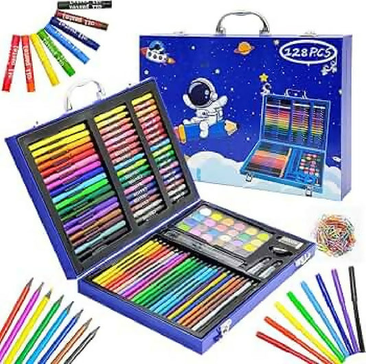 128 Pieces Drawing Kit for Kids Coloring set with Watercolor Oil Pastel Colored Pencil Sketches Acrylic Painting Art Set for Kids Boy and Girls