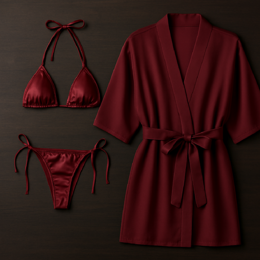 3-Piece Swimwear and Lounge Set for Women - Monokini Bikini and Sheer Robe - Free Size