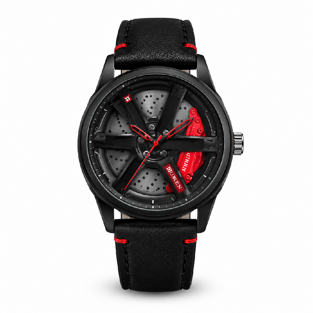 GYRO NS - Never Stop Watch With Rotating Wheel And Leather Strap
