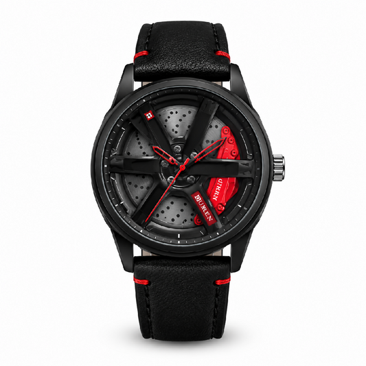 GYRO NS - Never Stop Watch With Rotating Wheel And Leather Strap