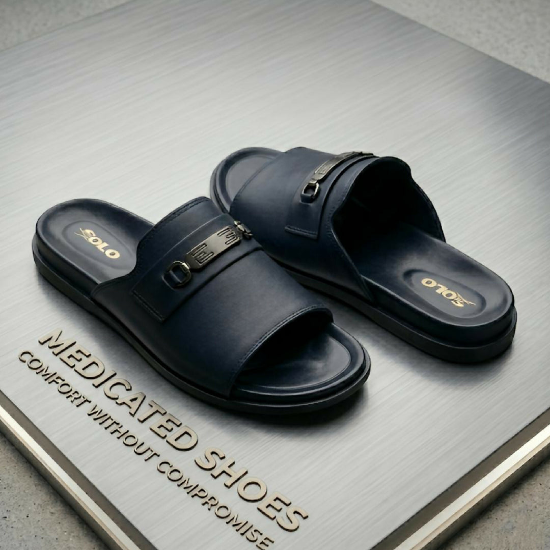 Premium Black Medicated Footwear for Men Soft Sole Orthopedic Slippers for Pain Relief