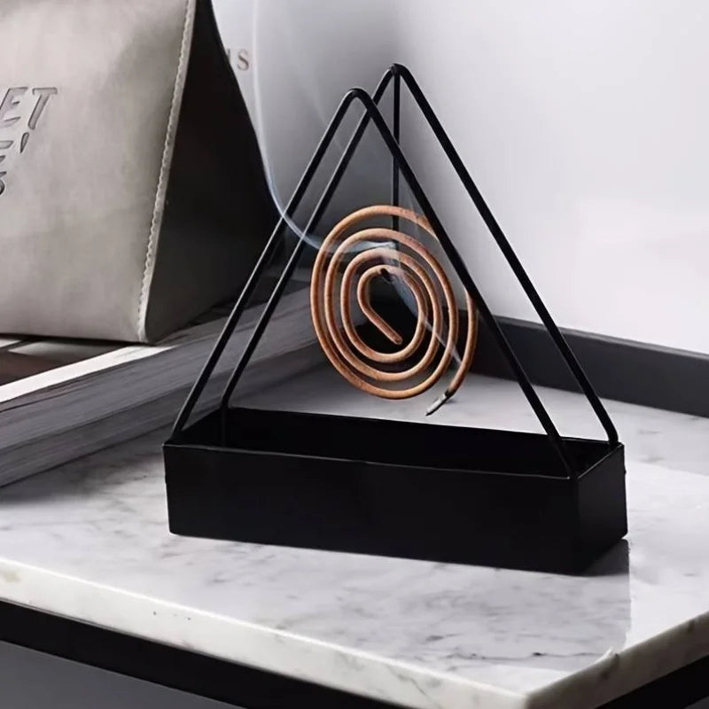 Triangle-Shaped Iron Mosquito Coil Holder | Creative Hanging & Standing Incense Burner | Durable Metal Design | Black | Pack of 1