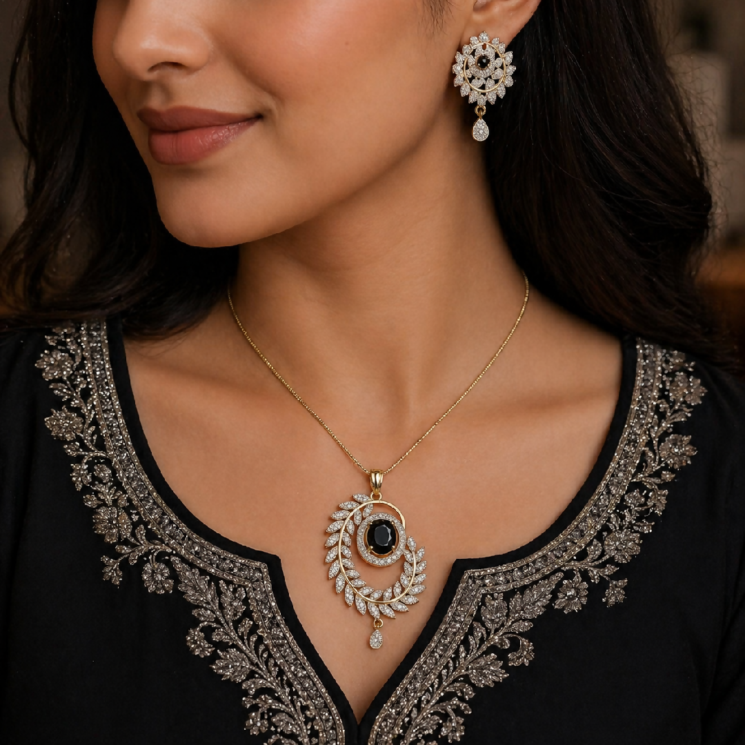 Spiral Leaf-Style Necklace and Earrings Set
