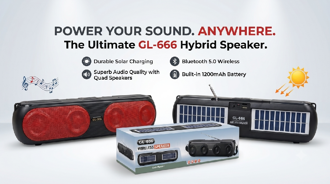 GL 666 Solar Wireless Hybrid Speaker Bluetooth 5 Quad Drivers And 1200mAh Battery