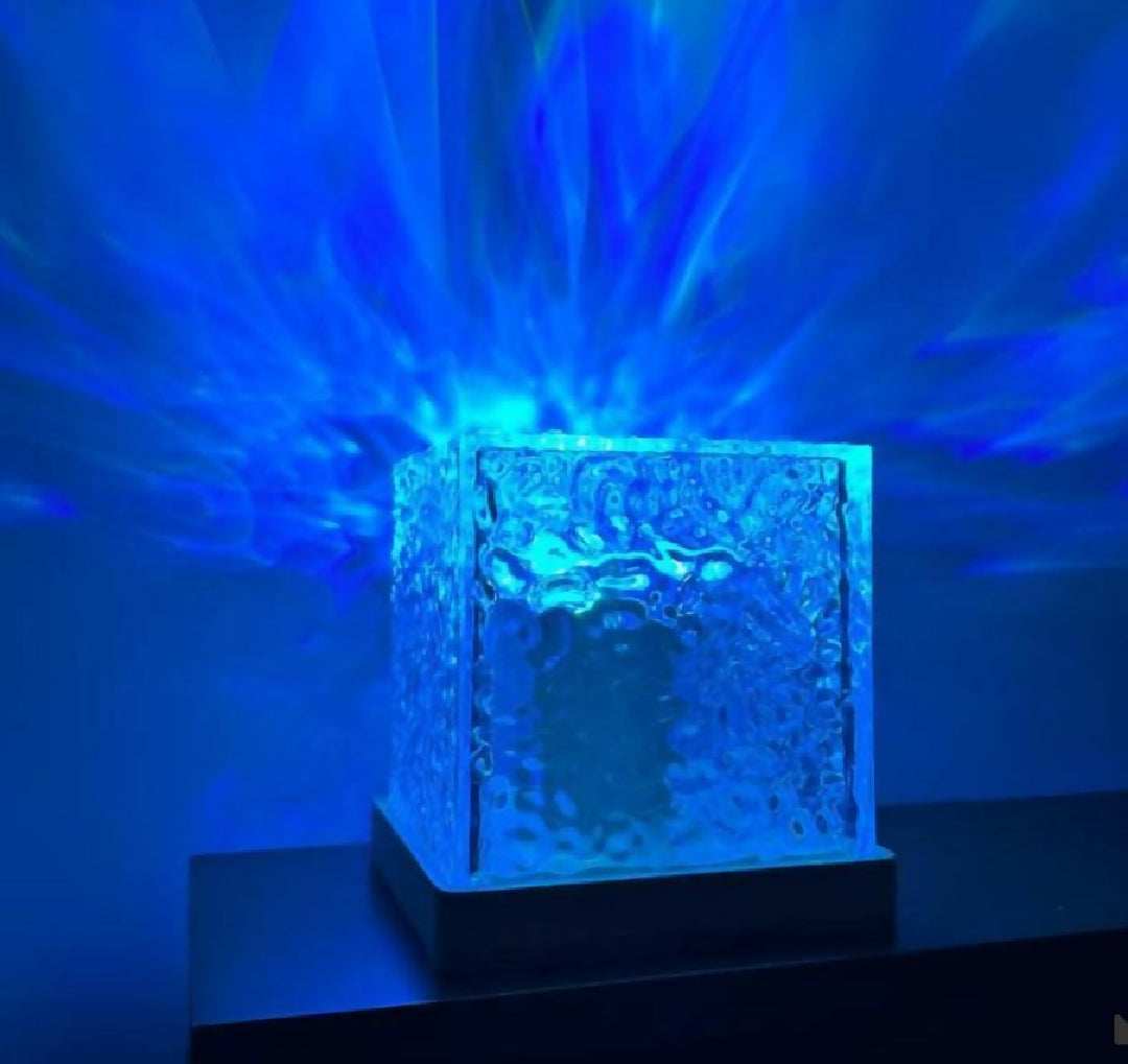 Dynamic Rotating Water Ripple Night Light 12 Colors Flame Crystal Lamp for Living Room Study Bedroom Attached USB cable