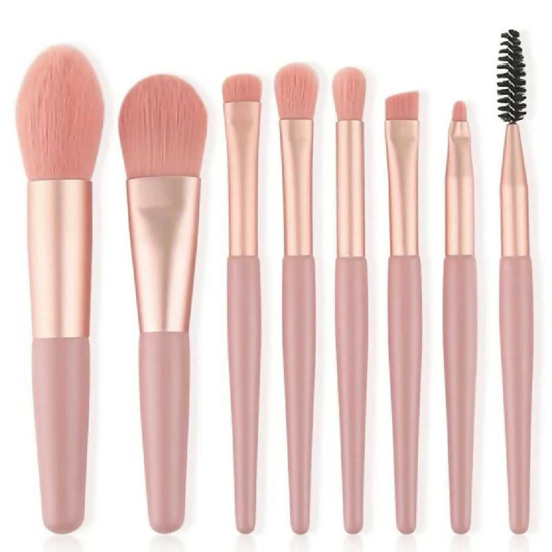 8pcs Travel Makeup Brush Kit Mini Cosmetic Brush for Face Foundation Blush Eye Shadow Wooden Handle random color