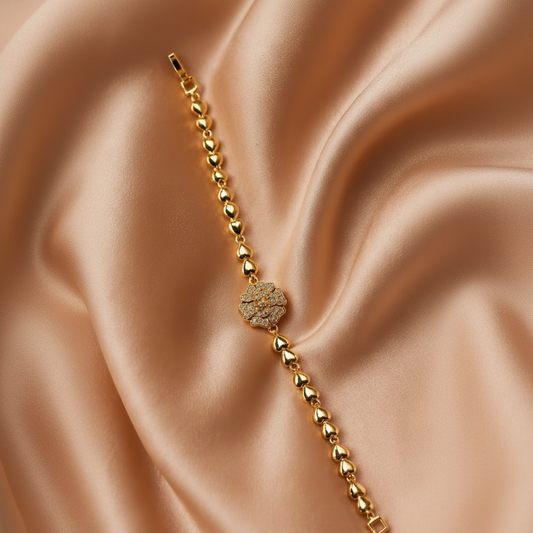 Golden Bloom Pavé Heart Link Bracelet