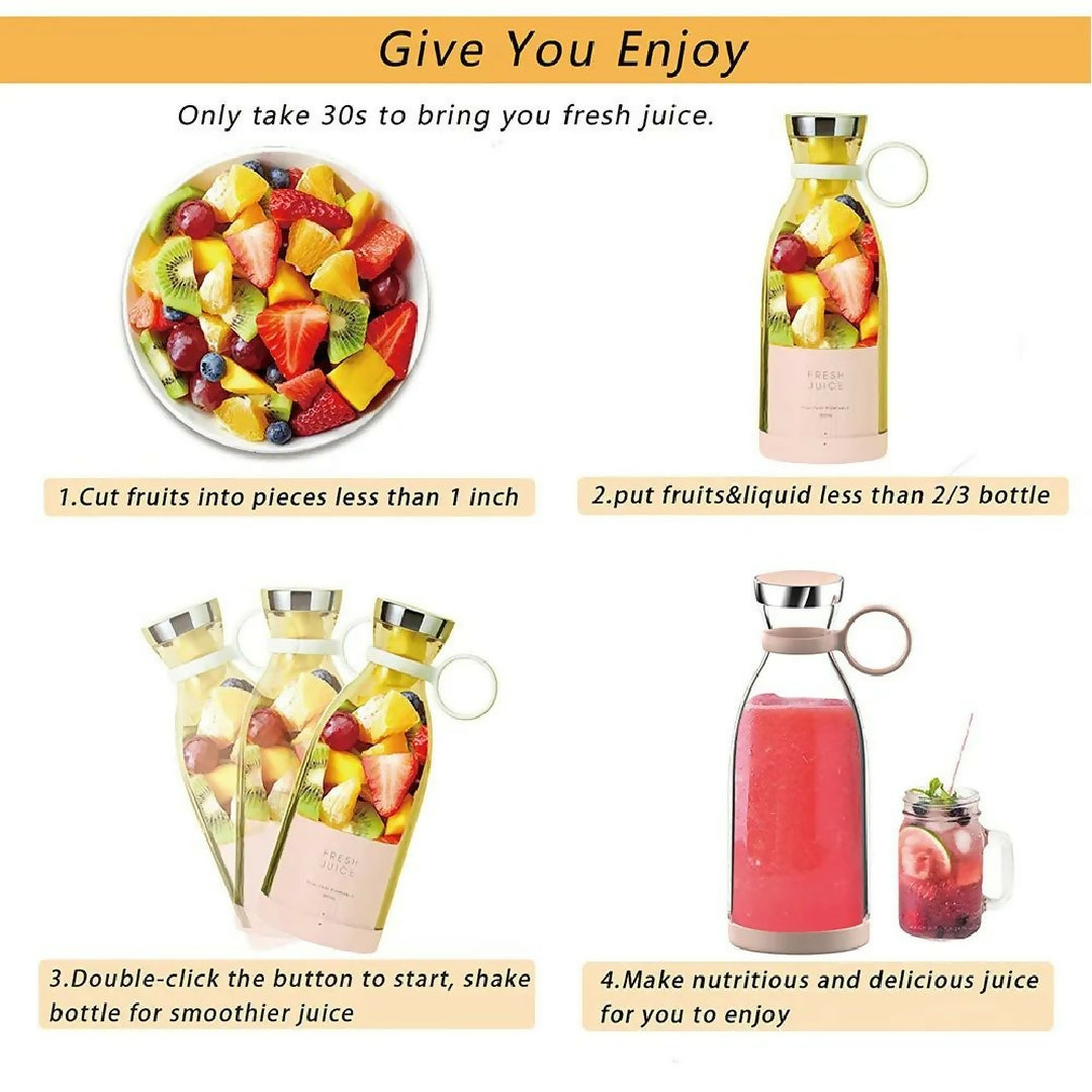 Portable And Electric Blender Bottle Juicer For Shakes And Smoothies Mini Juicer Bottle For Traveling Multicolour USB Chargeable Juicer Blender6 Blades 380ml Portable Juicer Cup Smoothie Maker