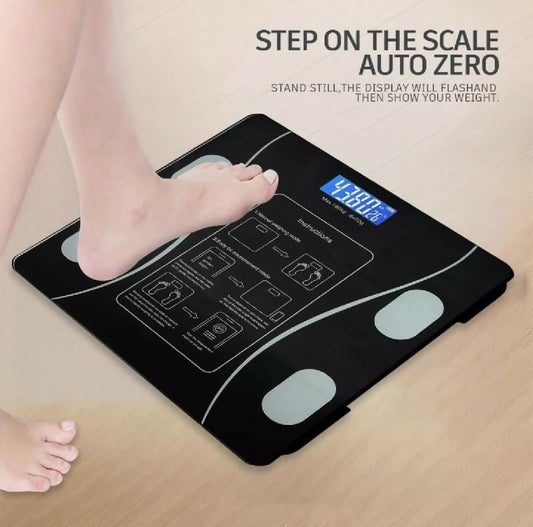 Bluetooth Weighing Scale Bluetooth Body Fat Escamas Smart Electronic BMI Composition Analyzer Weight Scale in Glossy Black with App Working