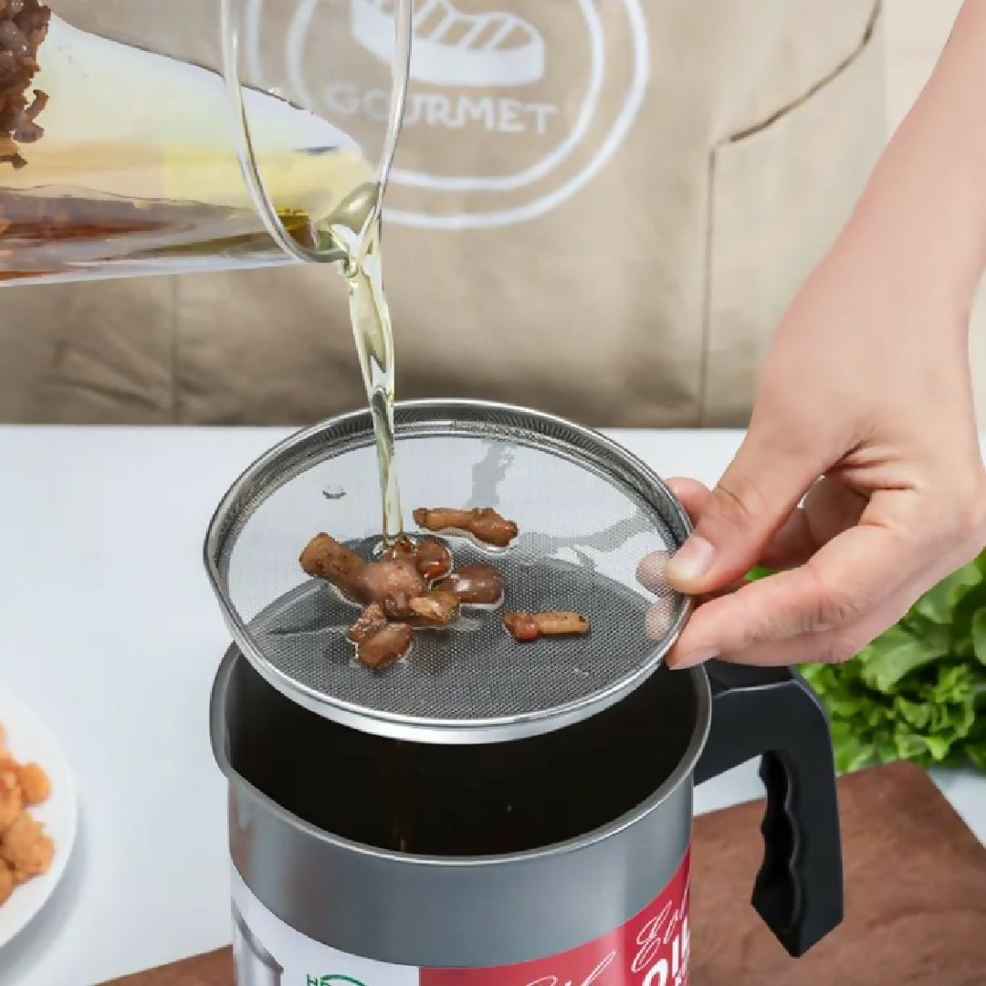 Easy Kitchen Oil Filter Pot Oil Strainer Pot Stainless Steel Grease Strainer Oil Storage Pot Oil Container Stainless Steel Oiler Tank Container Grease Keeper With Filter Dust Lid Non Slip Handle For Frying Oil And Cooking Grease