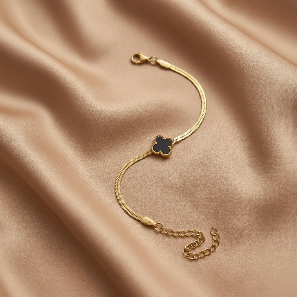 Timeless Sophistication Black Clover Herringbone Bracelet