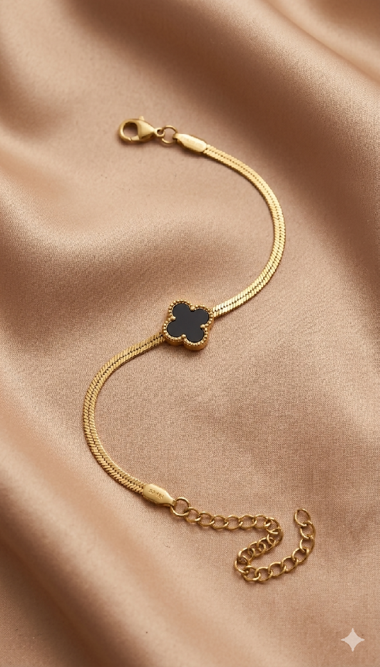 Timeless Sophistication Black Clover Herringbone Bracelet