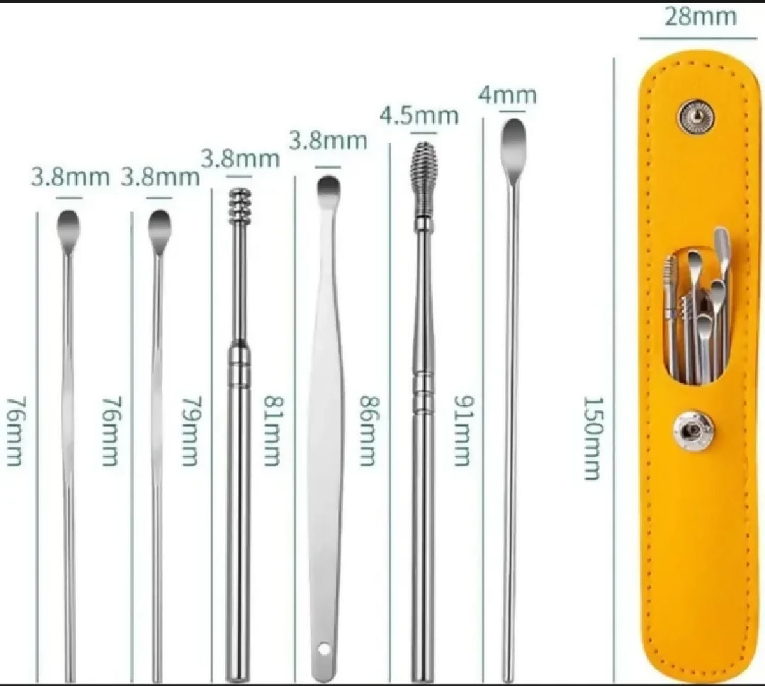 DherigTech Ear Wax Cleaning Kit - 6 Pcs Ear Pick Tools - Wax Removal Kit - Ear Cleaning Tool Set - Spring Earwax Cleaner Tool Ear Wax Remover - Random Color