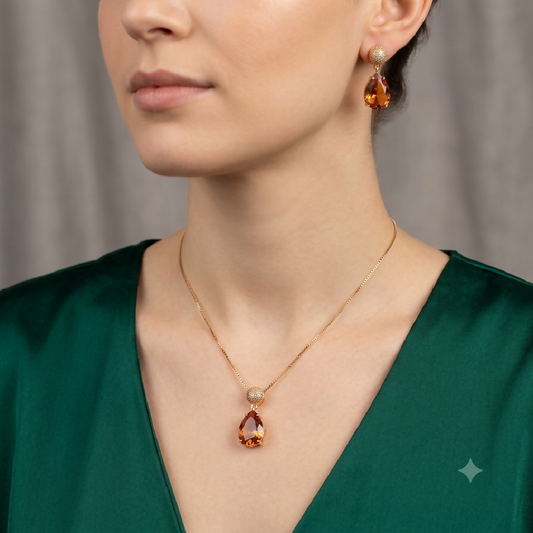 Zircon Tear Drop Set in Champagne Crystal