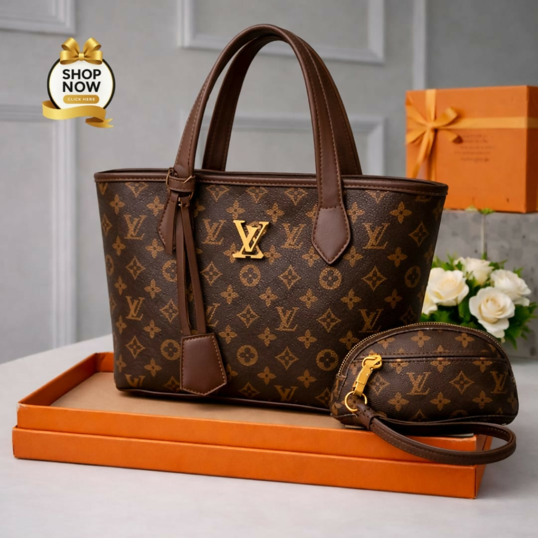 Womens LV Print Handbag Set With Small Bag Stylish Leatherette